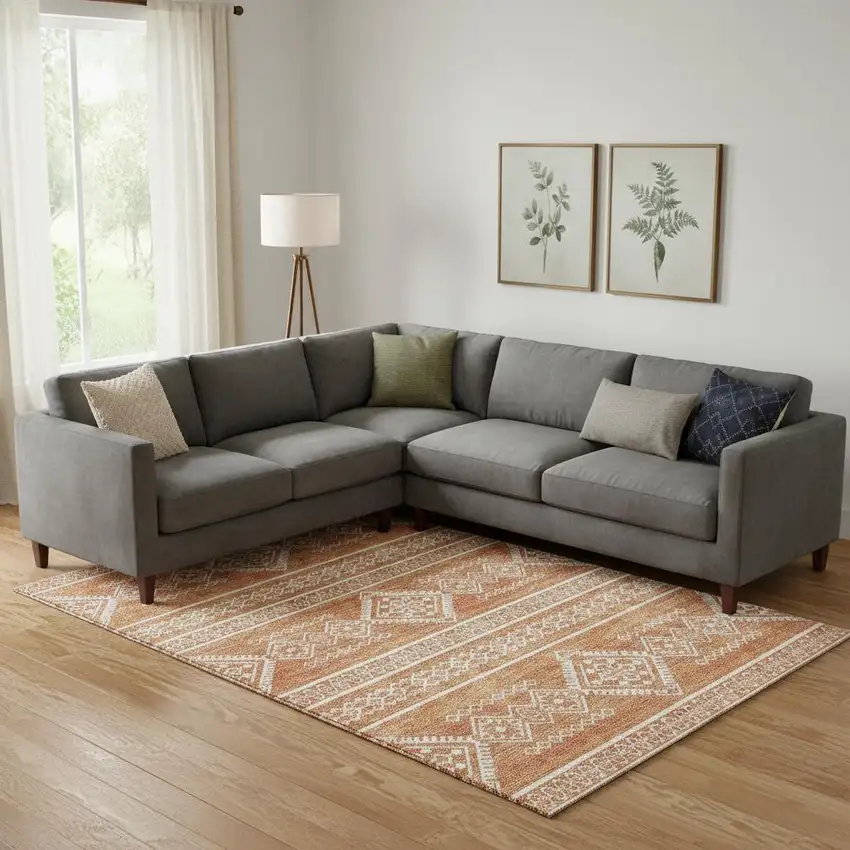 Copper And Ivory Southwestern Washable Area Rug With UV Protection Photo 1