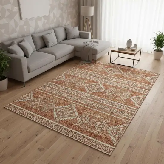 Copper And Ivory Southwestern Washable Area Rug With UV Protection Photo 2