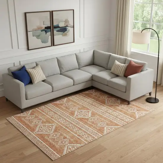 Copper And Ivory Southwestern Washable Area Rug With UV Protection Photo 1