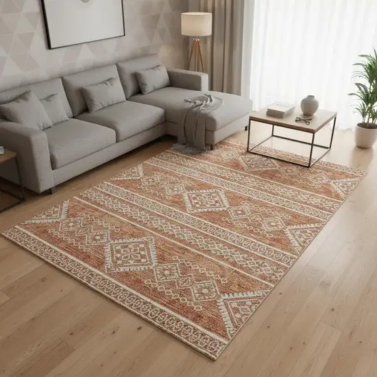 Copper And Ivory Southwestern Washable Area Rug With UV Protection Photo 2