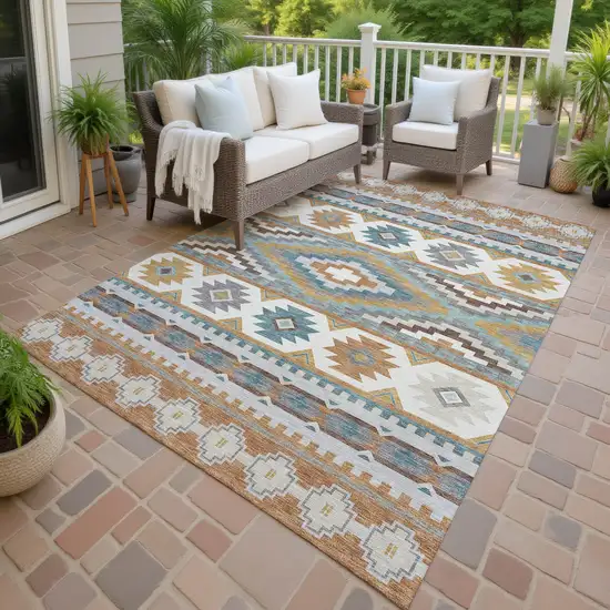 Copper And Ivory Southwestern Washable Indoor Outdoor Area Rug Photo 4