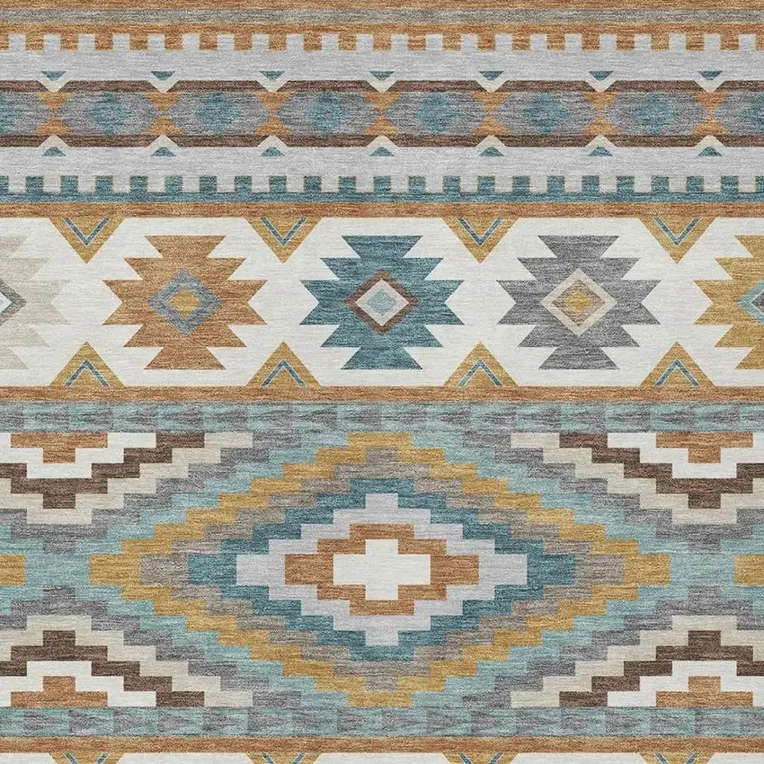 Copper And Ivory Southwestern Washable Indoor Outdoor Area Rug Photo 2