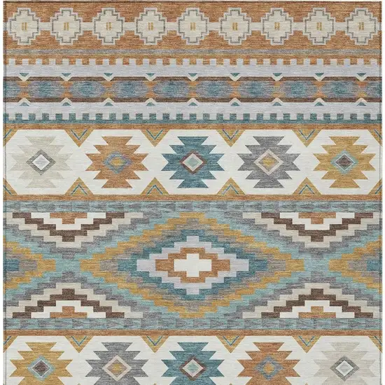 Copper And Ivory Southwestern Washable Indoor Outdoor Area Rug Photo 3