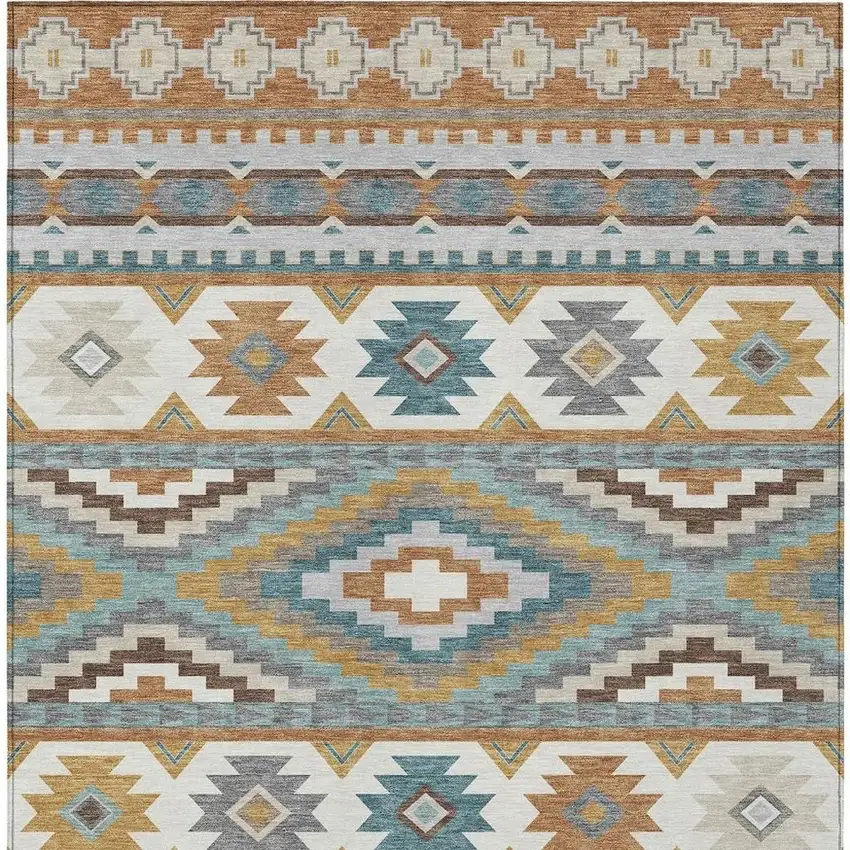 Copper And Ivory Southwestern Washable Indoor Outdoor Area Rug Photo 3