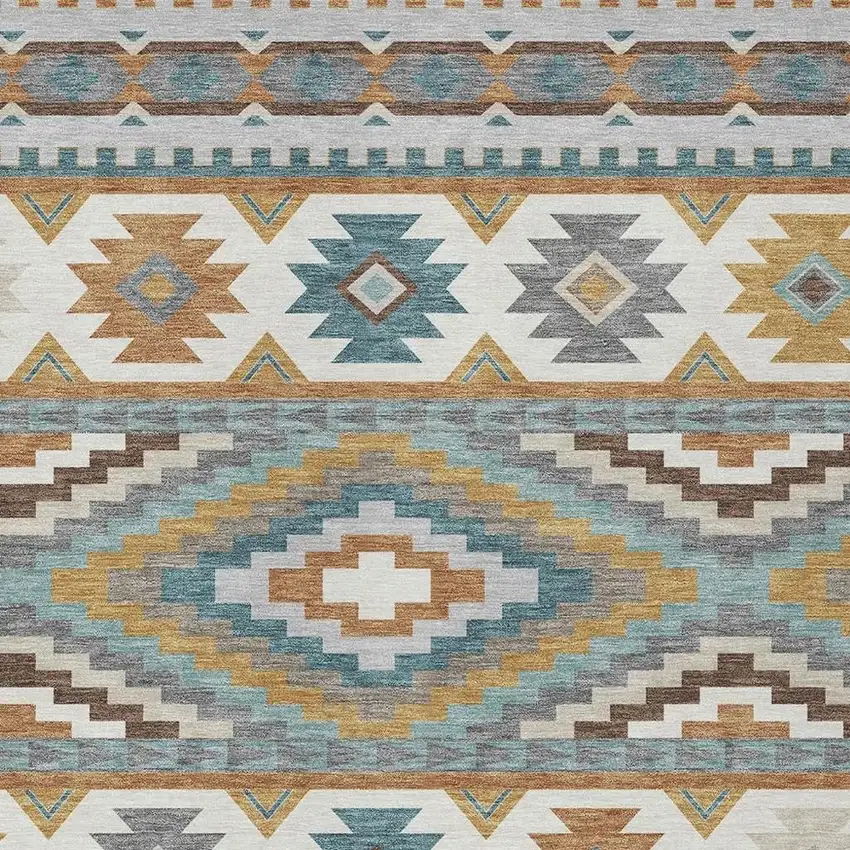 Copper And Ivory Southwestern Washable Indoor Outdoor Area Rug Photo 2