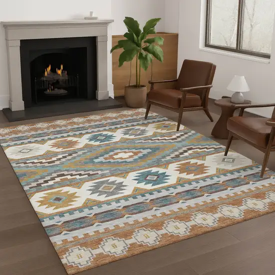 Copper And Ivory Southwestern Washable Indoor Outdoor Area Rug Photo 6