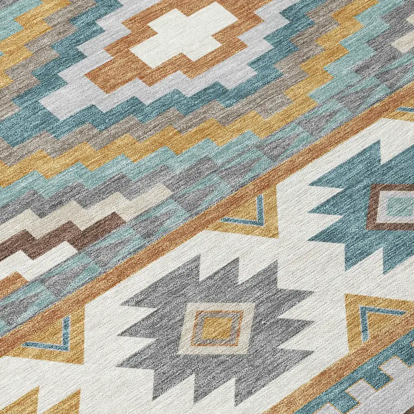 Copper And Ivory Southwestern Washable Indoor Outdoor Area Rug Photo 9