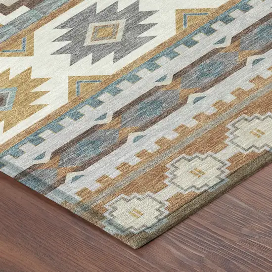 Copper And Ivory Southwestern Washable Indoor Outdoor Area Rug Photo 8