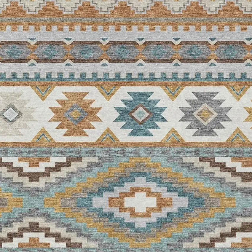 Copper And Ivory Southwestern Washable Indoor Outdoor Area Rug Photo 2