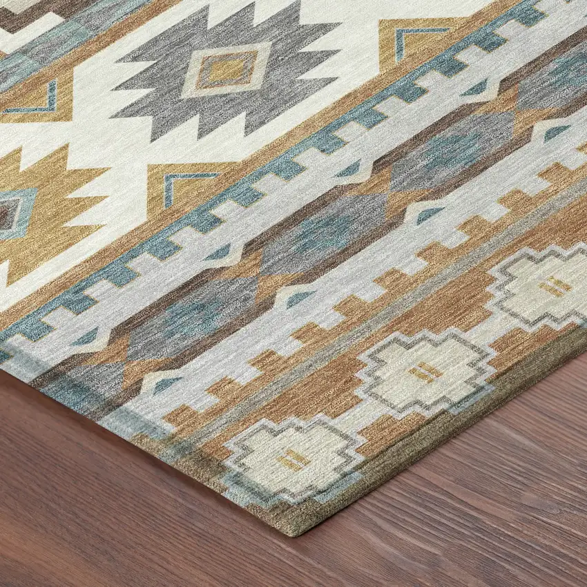 Copper And Ivory Southwestern Washable Indoor Outdoor Area Rug Photo 8