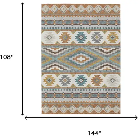 Copper And Ivory Southwestern Washable Indoor Outdoor Area Rug Photo 6