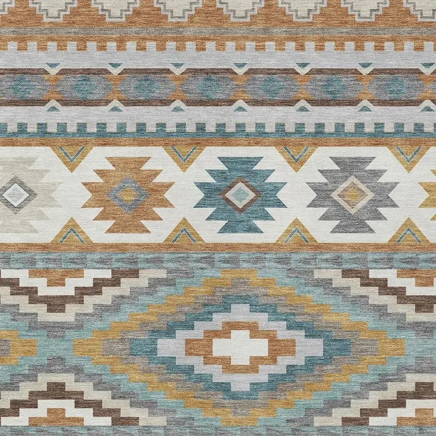 Copper And Ivory Southwestern Washable Indoor Outdoor Area Rug Photo 2