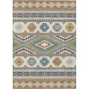 Photo of Copper And Ivory Southwestern Washable Indoor Outdoor Area Rug