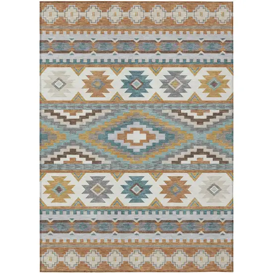 Copper And Ivory Southwestern Washable Indoor Outdoor Area Rug Photo 1