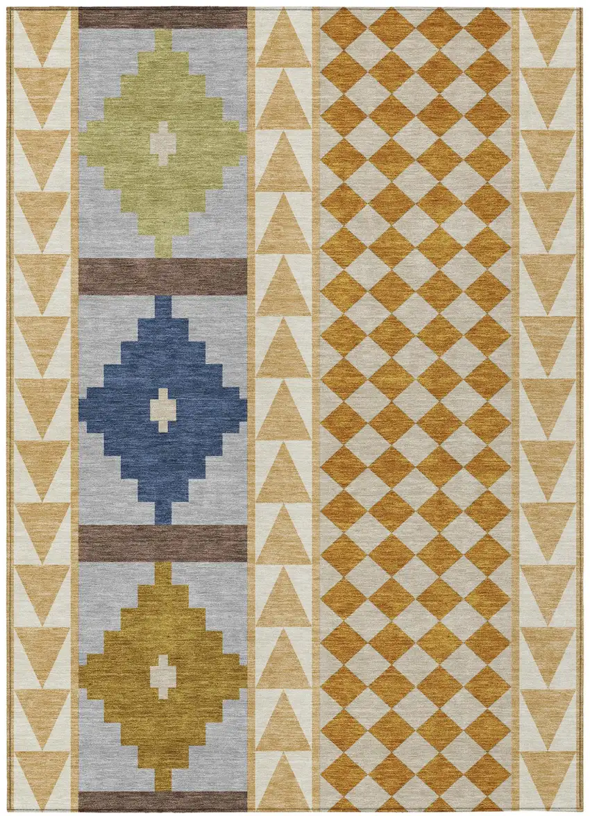 Copper And Ivory Southwestern Washable Indoor Outdoor Area Rug Photo 2