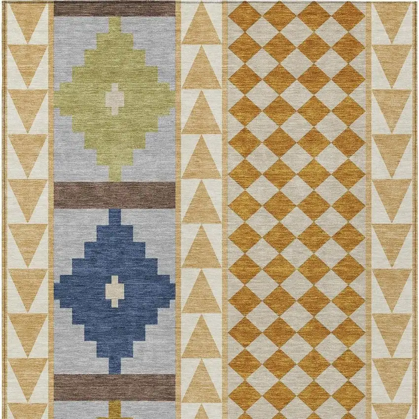 Copper And Ivory Southwestern Washable Indoor Outdoor Area Rug Photo 4