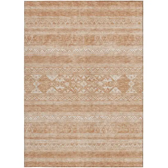 Copper And Ivory Southwestern Washable Indoor Outdoor Area Rug Photo 4