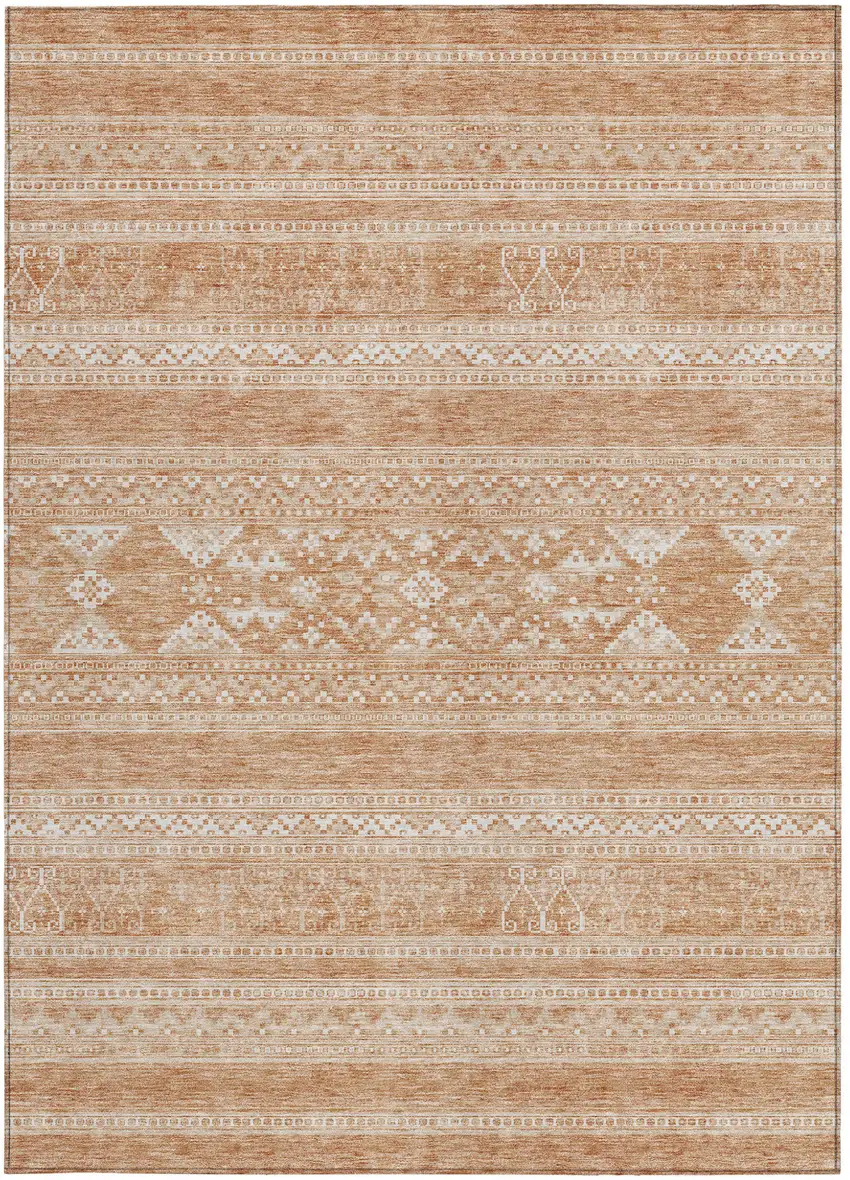 Copper And Ivory Southwestern Washable Indoor Outdoor Area Rug Photo 4