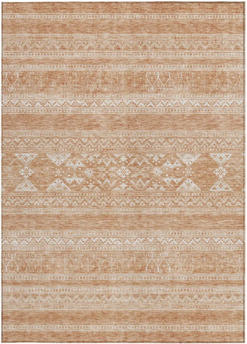 Copper And Ivory Southwestern Washable Indoor Outdoor Area Rug Photo 4