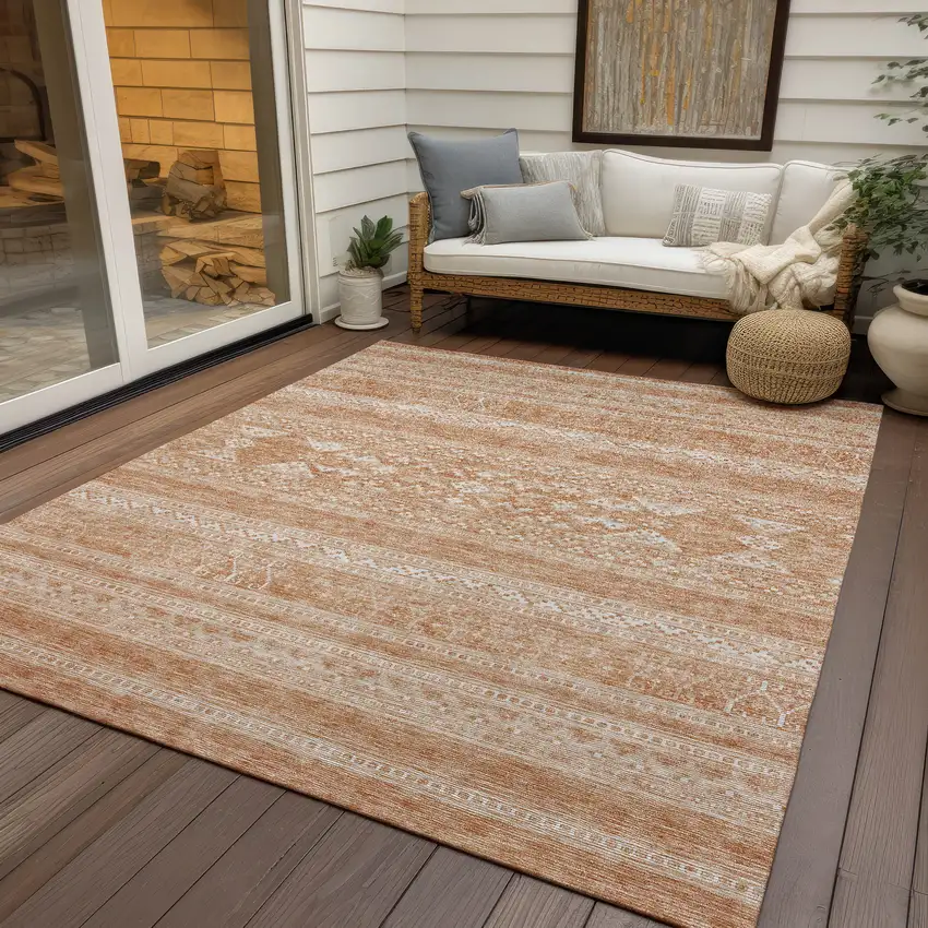 Copper And Ivory Southwestern Washable Indoor Outdoor Area Rug Photo 5