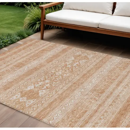 Copper And Ivory Southwestern Washable Indoor Outdoor Area Rug Photo 1