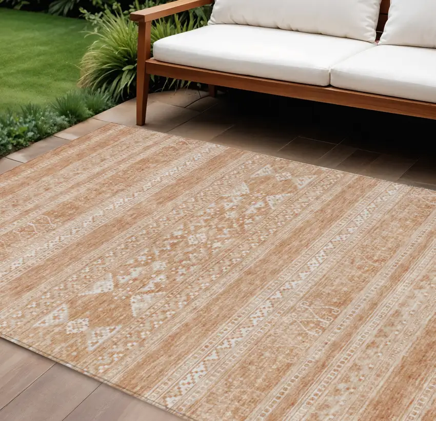Copper And Ivory Southwestern Washable Indoor Outdoor Area Rug Photo 1