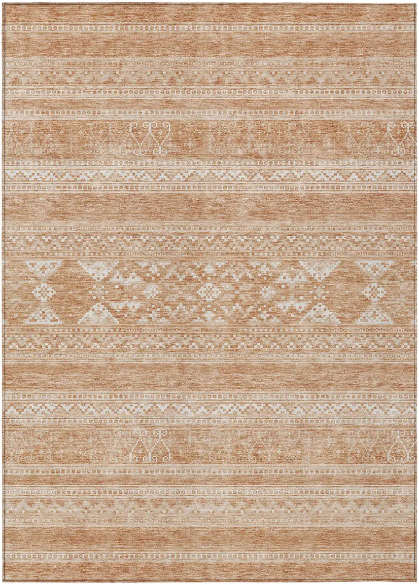 Copper And Ivory Southwestern Washable Indoor Outdoor Area Rug Photo 1