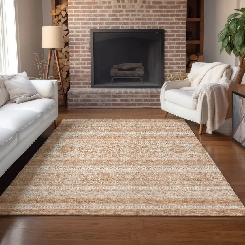 Copper And Ivory Southwestern Washable Indoor Outdoor Area Rug Photo 9