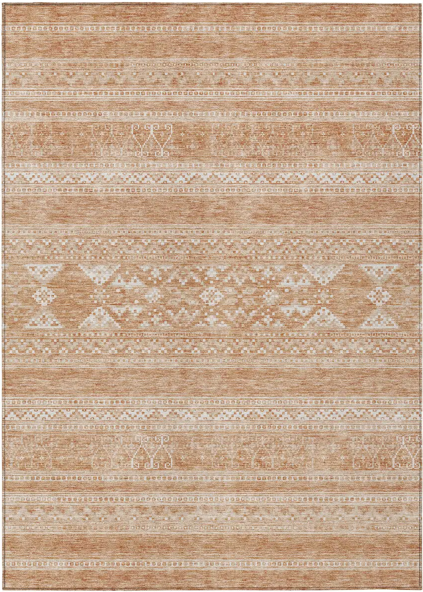 Copper And Ivory Southwestern Washable Indoor Outdoor Area Rug Photo 1