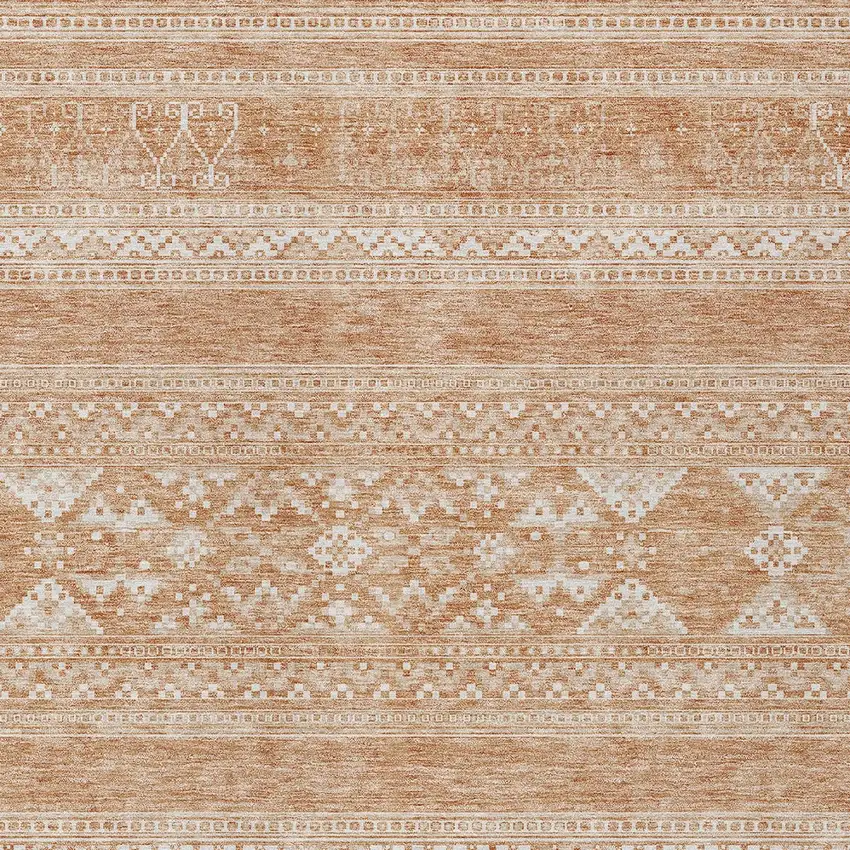 Copper And Ivory Southwestern Washable Indoor Outdoor Area Rug Photo 5