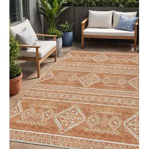 Photo of Copper And Ivory Southwestern Washable Indoor Outdoor Area Rug