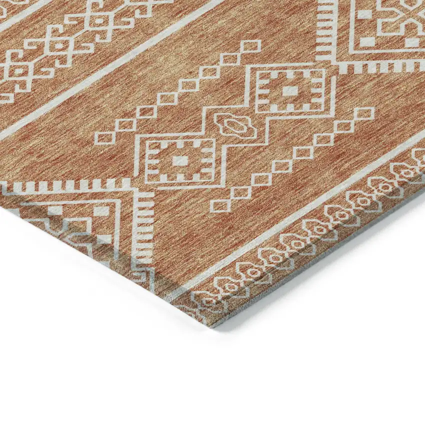 Copper And Ivory Southwestern Washable Indoor Outdoor Area Rug Photo 4