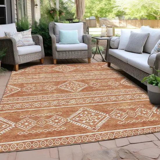 Copper And Ivory Southwestern Washable Indoor Outdoor Area Rug Photo 8