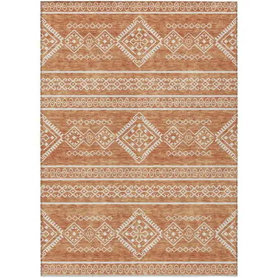 Copper And Ivory Southwestern Washable Indoor Outdoor Area Rug Photo 2