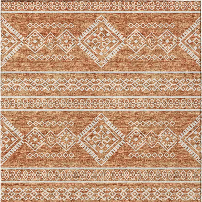 Copper And Ivory Southwestern Washable Indoor Outdoor Area Rug Photo 7