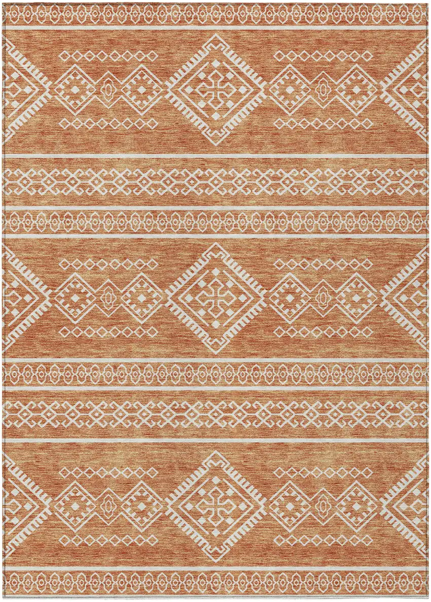 Copper And Ivory Southwestern Washable Indoor Outdoor Area Rug Photo 2