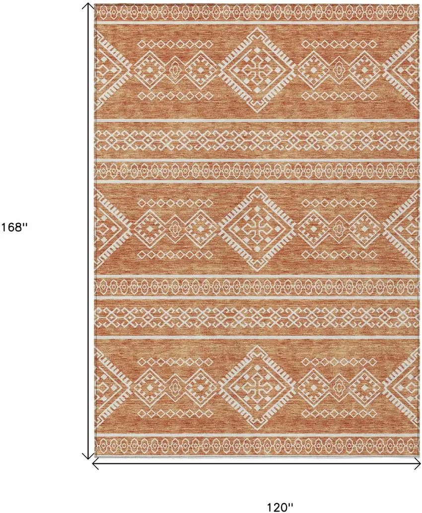 Copper And Ivory Southwestern Washable Indoor Outdoor Area Rug Photo 3