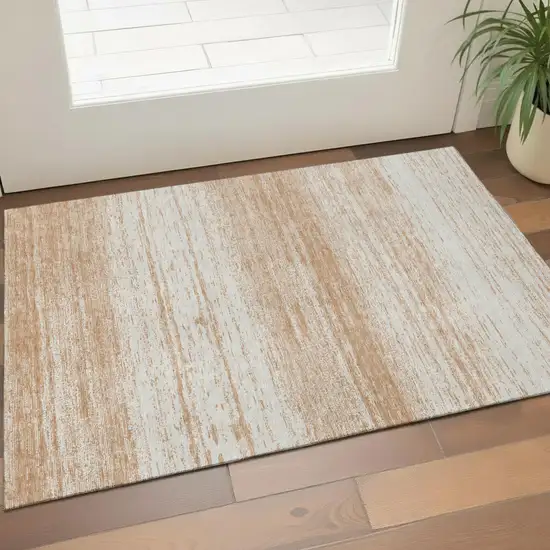 Copper And Ivory Striped Washable Area Rug With UV Protection Photo 1