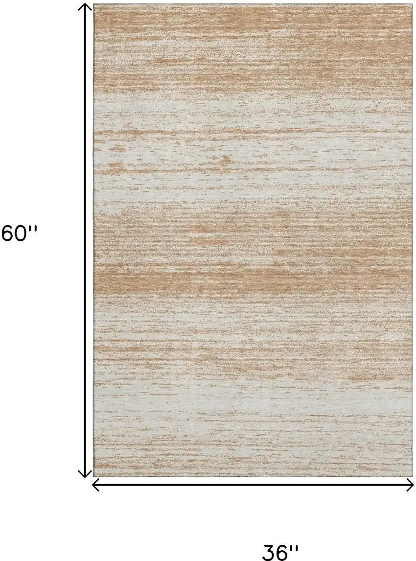 Copper And Ivory Striped Washable Area Rug With UV Protection Photo 3