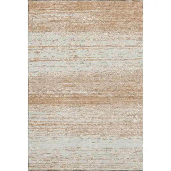 Copper And Ivory Striped Washable Area Rug With UV Protection Photo 5