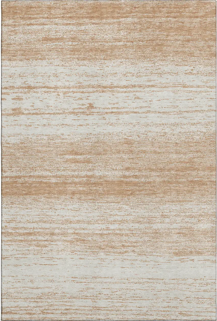 Copper And Ivory Striped Washable Area Rug With UV Protection Photo 5