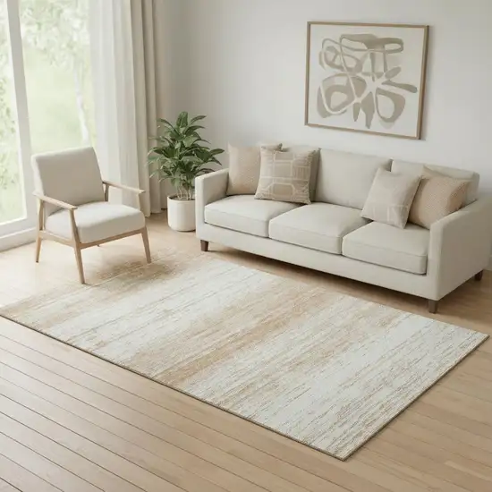 Copper And Ivory Striped Washable Area Rug With UV Protection Photo 1