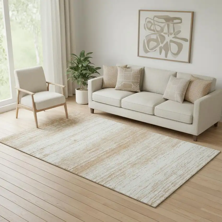 Copper And Ivory Striped Washable Area Rug With UV Protection Photo 1