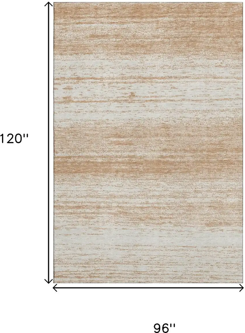 Copper And Ivory Striped Washable Area Rug With UV Protection Photo 3