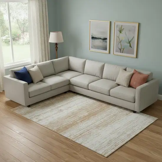 Copper And Ivory Striped Washable Area Rug With UV Protection Photo 1