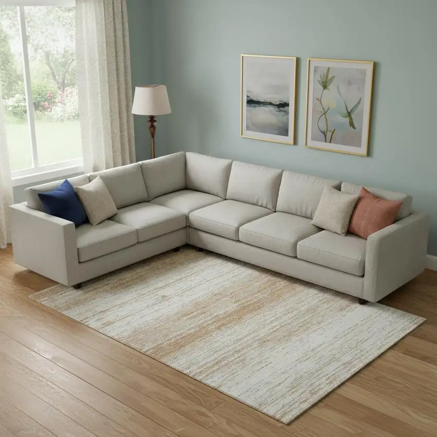 Copper And Ivory Striped Washable Area Rug With UV Protection Photo 1