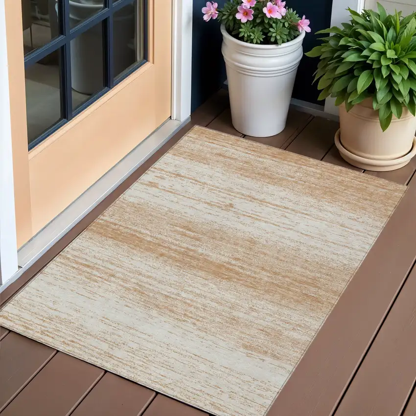 Copper And Ivory Striped Washable Indoor Outdoor Area Rug Photo 1