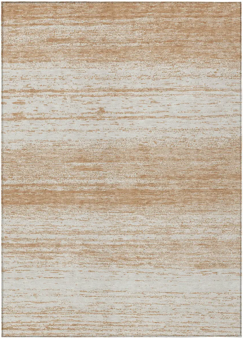 Copper And Ivory Striped Washable Indoor Outdoor Area Rug Photo 2