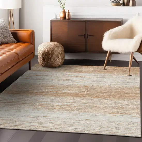 Copper And Ivory Striped Washable Indoor Outdoor Area Rug Photo 9