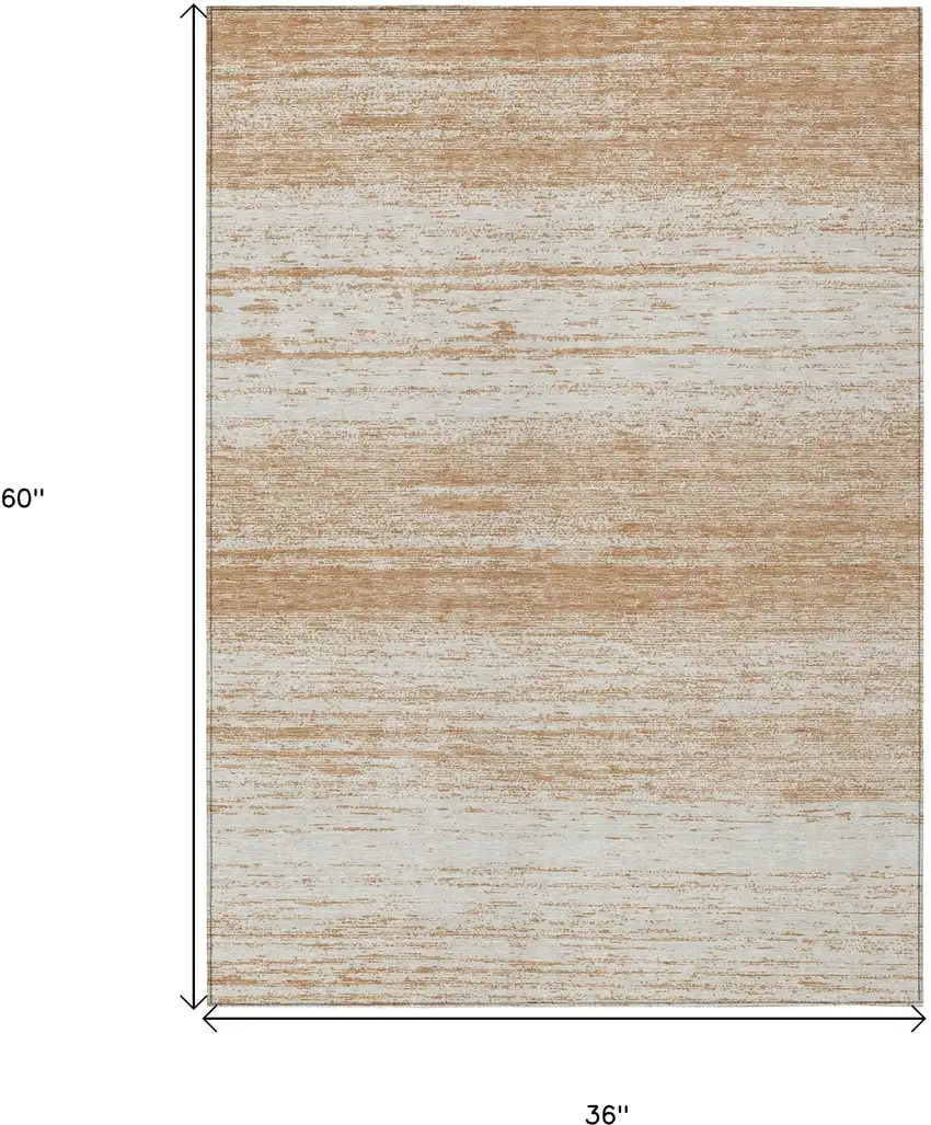 Copper And Ivory Striped Washable Indoor Outdoor Area Rug Photo 3